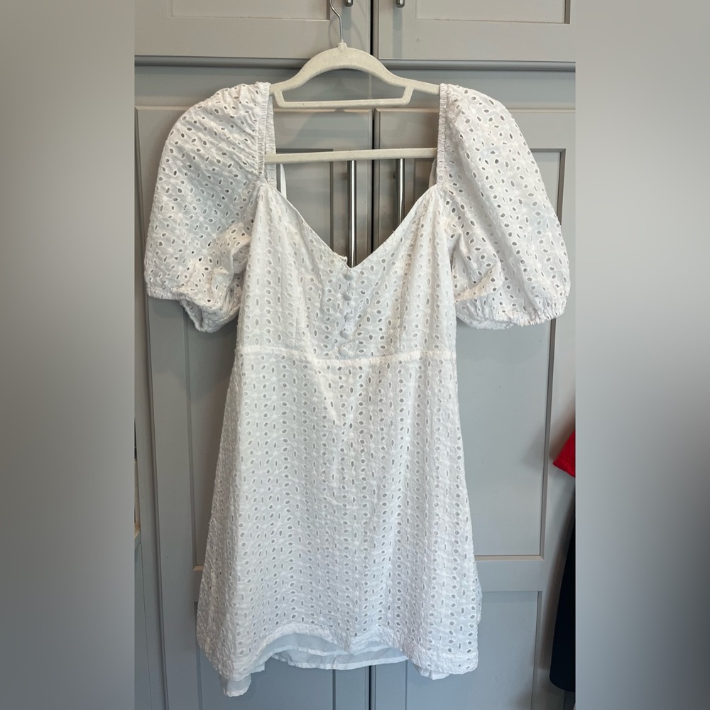 White Eyelet Puff Sleeve Dress